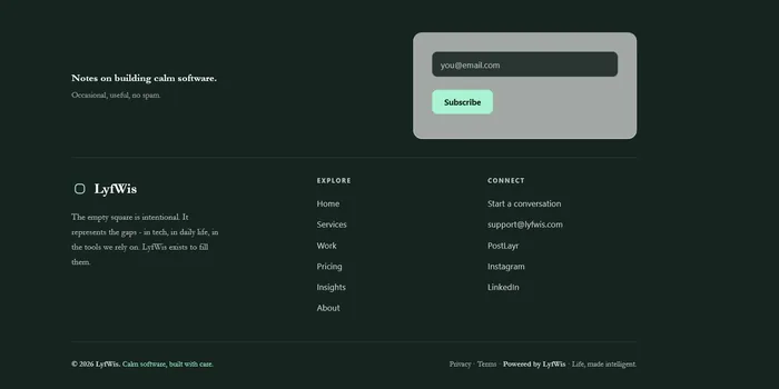 LyfWis Footer on Desktop