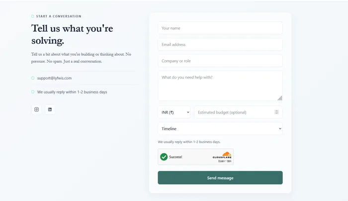 LyfWis Contact Form on Desktop