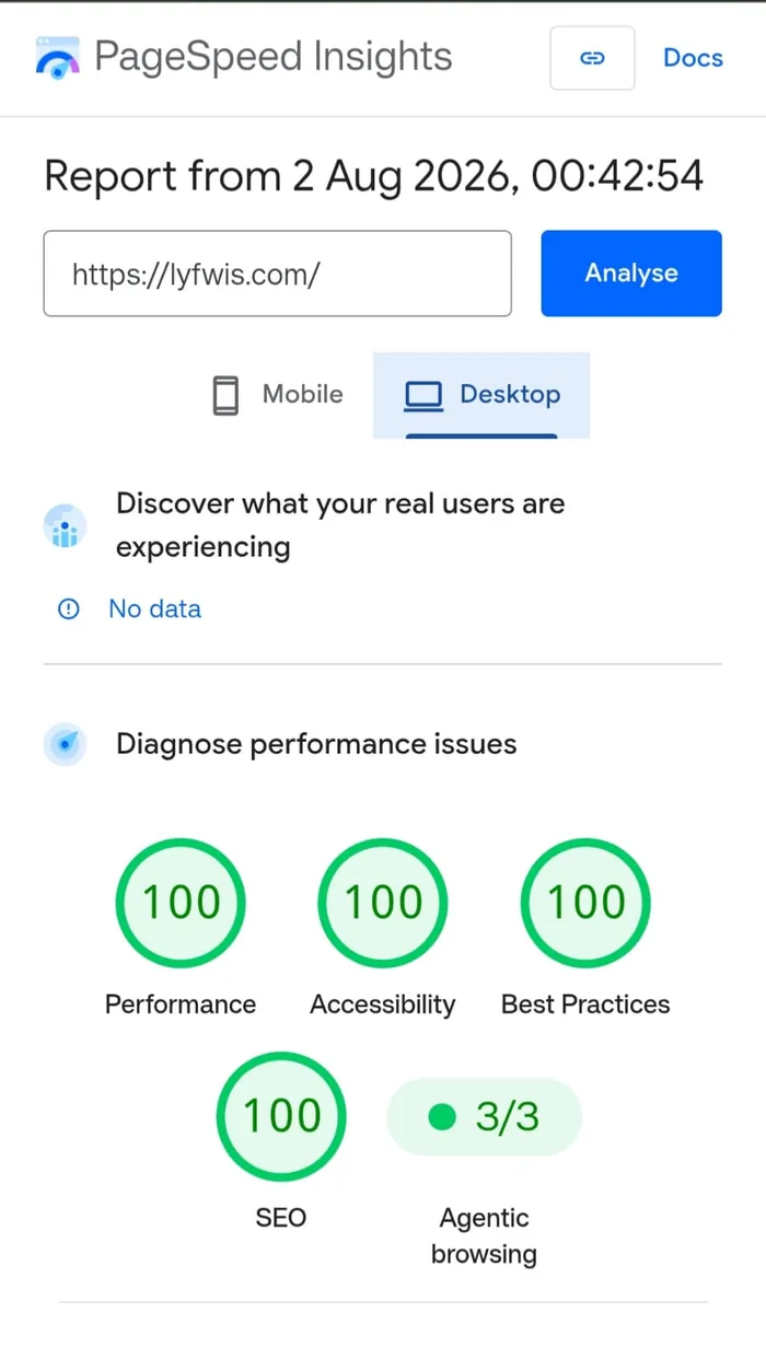 Google Pagespeed Insights Desktop